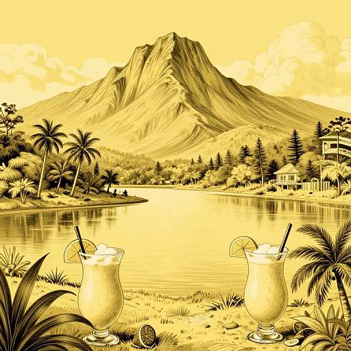 Monochromatic Pina Colada Landscape Illustration