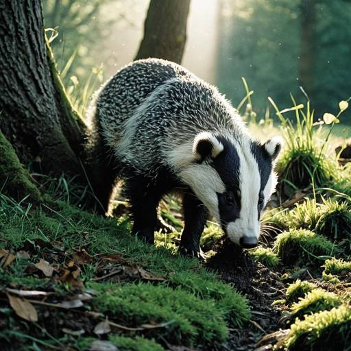 Badger in Forest with Morning Sunlight