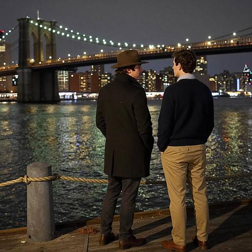 Nighttime Encounter on a Riverside Pier