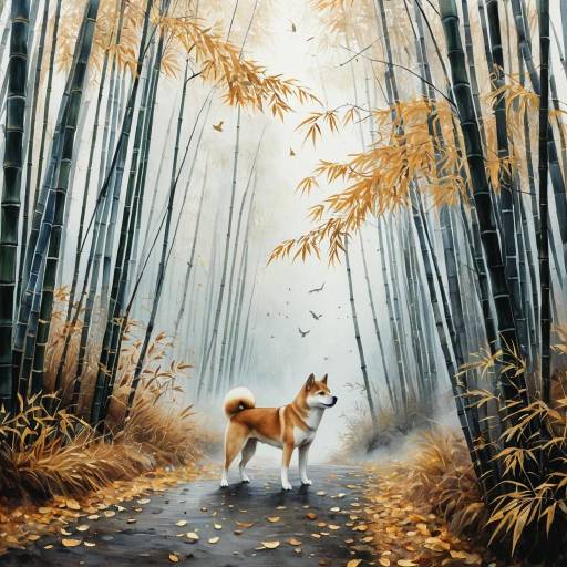 Shiba Inu in Misty Bamboo Forest