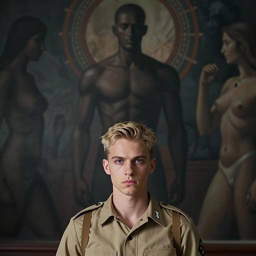 Intense Young Man in Military Uniform
