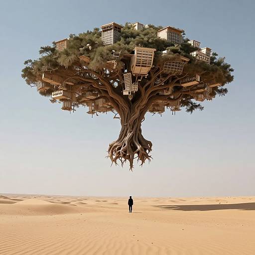 Surreal Inverted Tree Cityscape