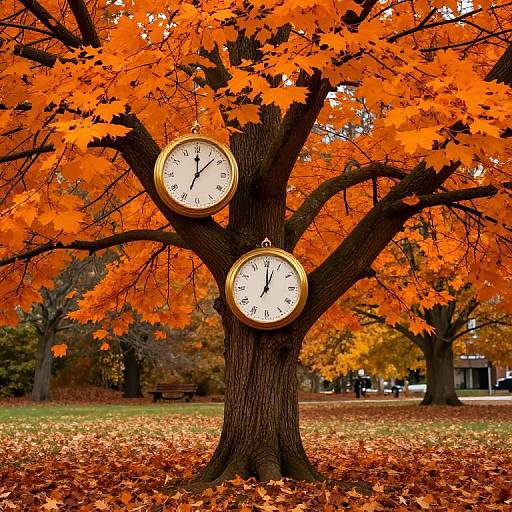 Golden Clocks in Autumn Tree