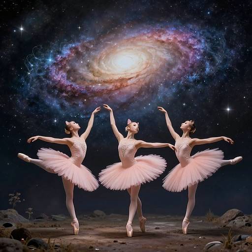 Feline Ballerinas Dancing Among Galaxies