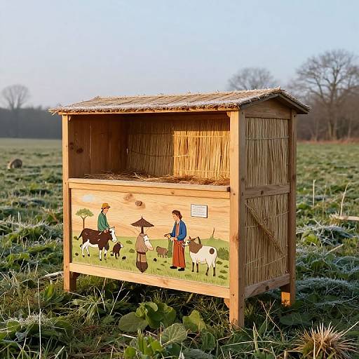 Rustic Wooden Creche in Sunrise Countryside
