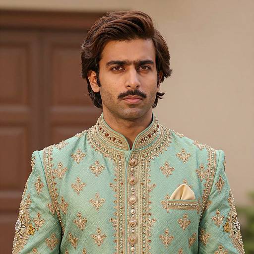 Indian Man in Ornate Green Sherwani