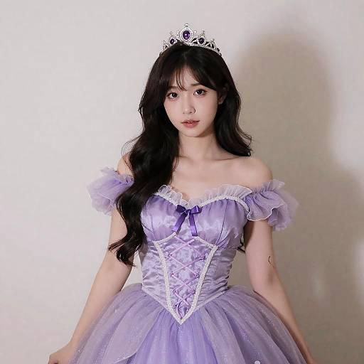 Woman in Purple Princess Dress with Crown