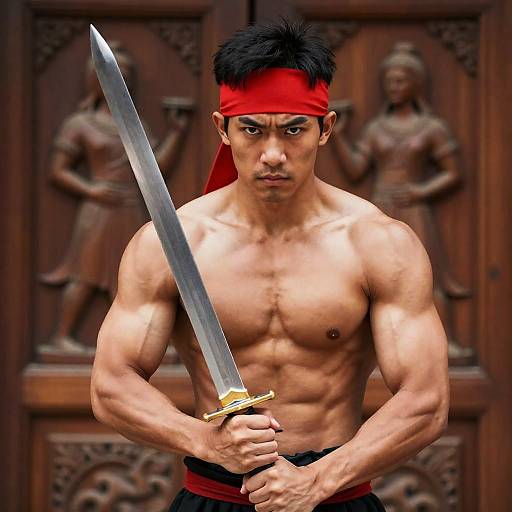 Determined Warrior with Sword in Daylight