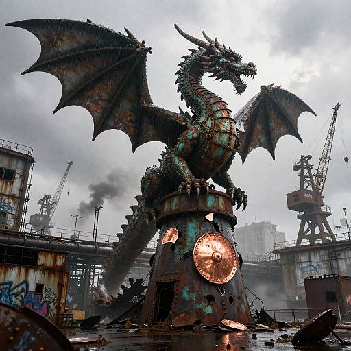 Rusted Dragon Encircling Abandoned Smokestack