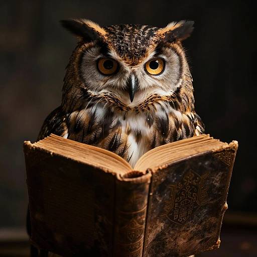 Owl Reading Ancient Book Gothic Style