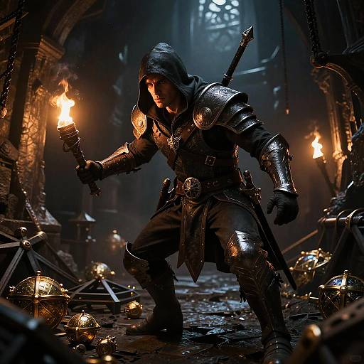 Heroic Rogue in Shadowy Dungeon