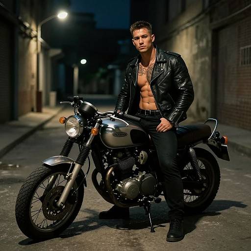 Muscular Man with Vintage Motorcycle