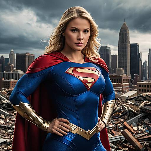 Photo-Realistic Female Superhero in City Ruins