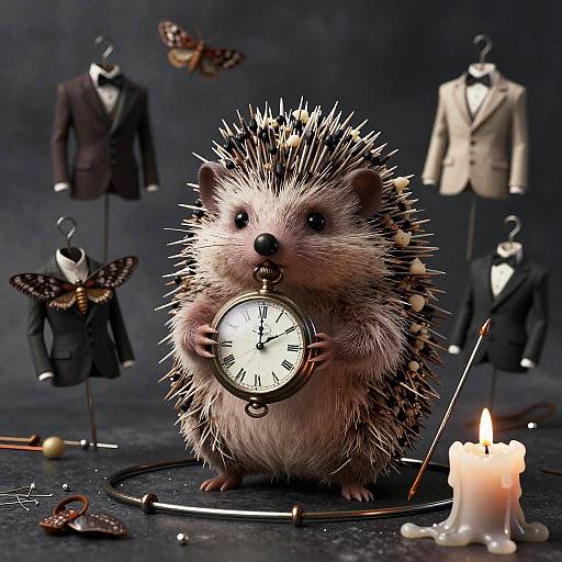 Whimsical Hedgehog Holding Pocket Watch