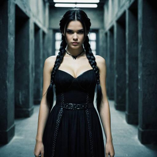 Woman in Black Underworld Style Dress with Braids