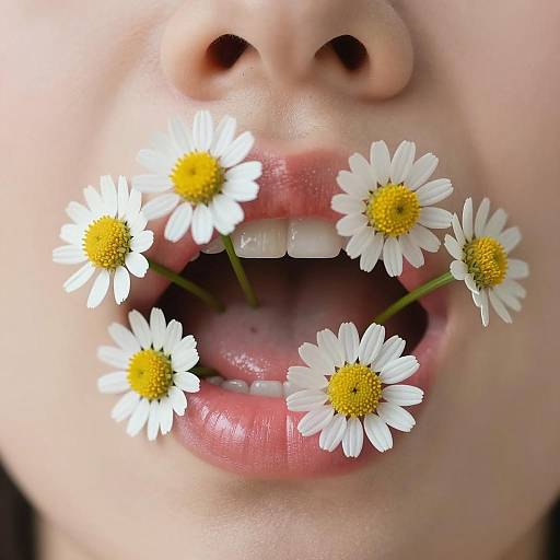 Lips with White Daisies and Yellow Flowers