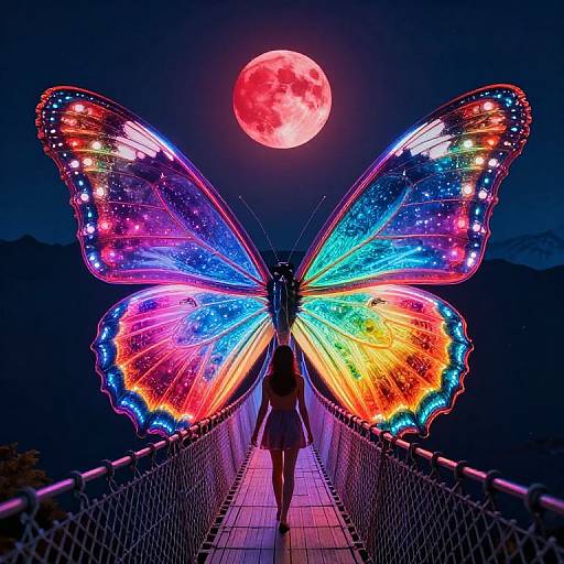 Neon Butterfly Bridge Nightscape