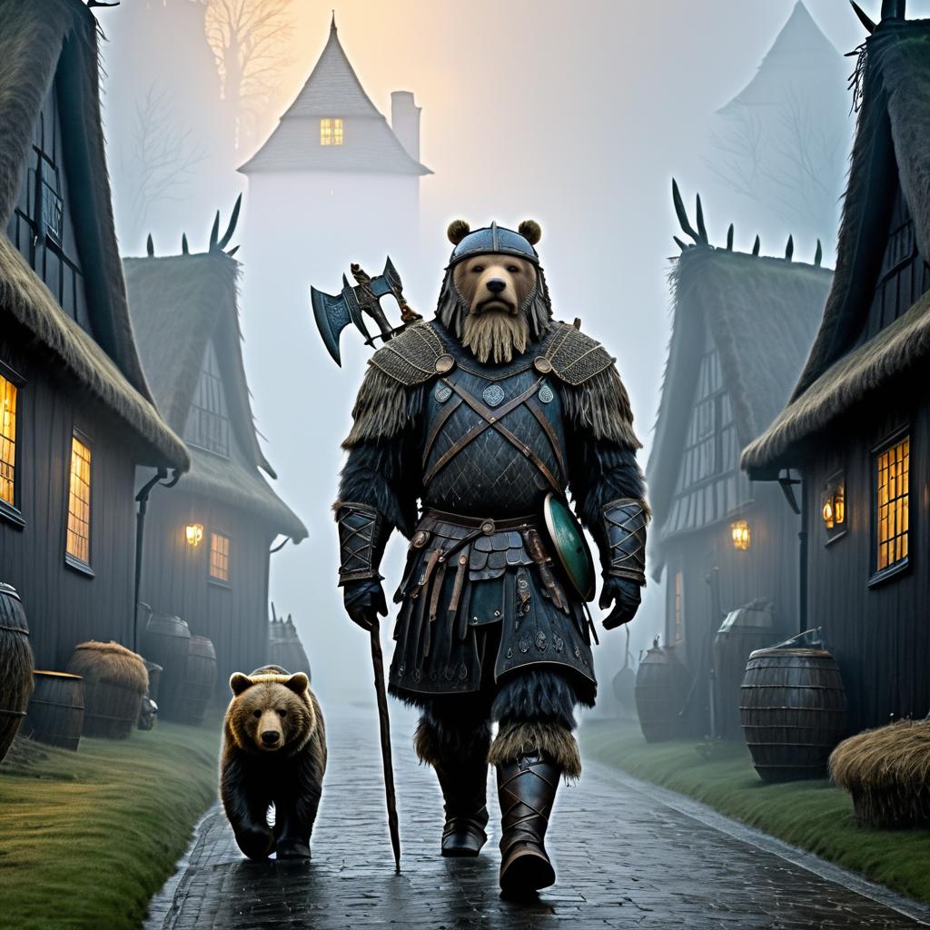 Enchanted Viking Bear in Foggy Town