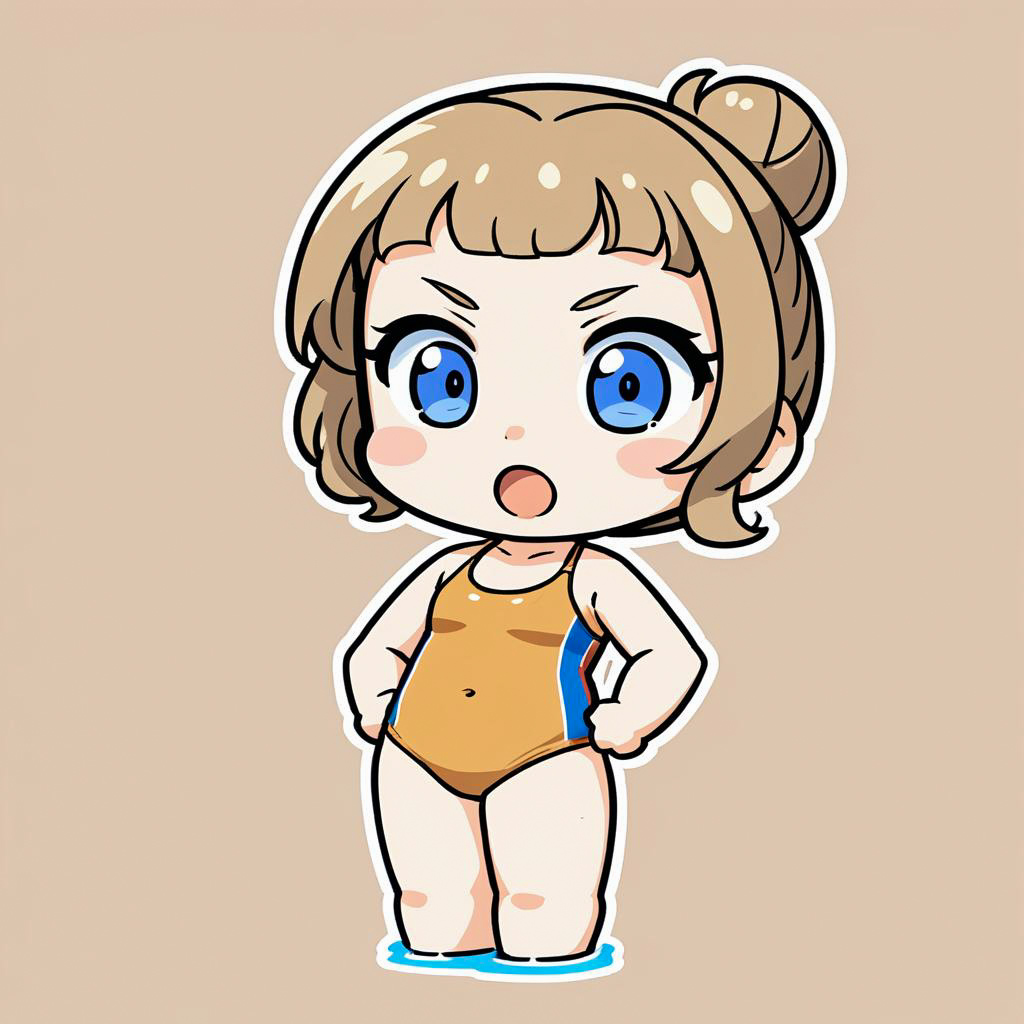 Chibi Surprised Swimmer in Classic Suit