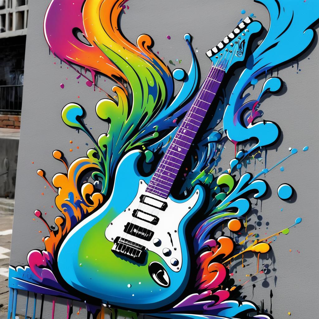 Vibrant Guitar Siren Graffiti Art