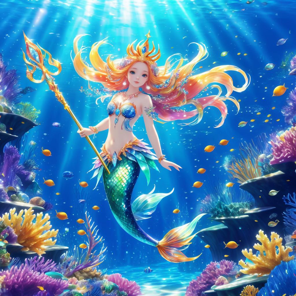 Whimsical Mermaid in Vibrant Underwater Kingdom