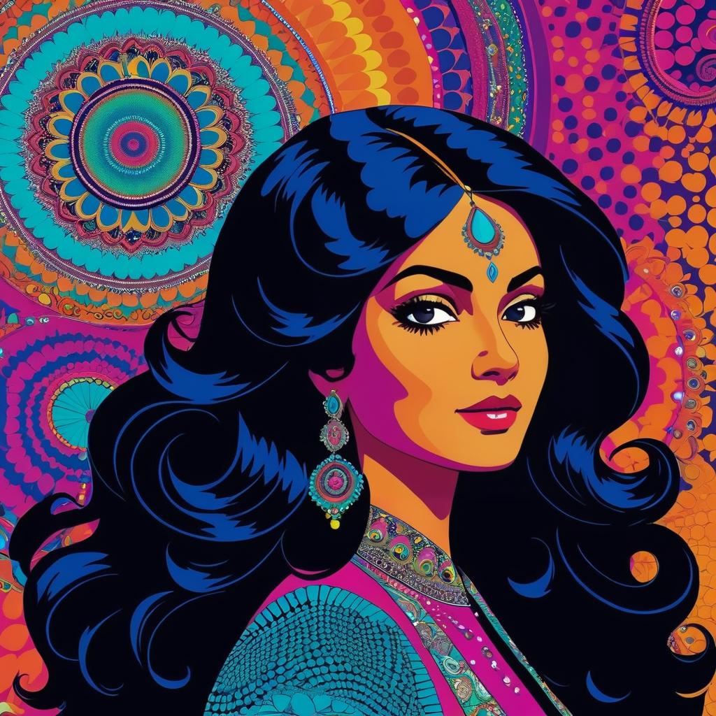 Vibrant South Asian Woman in Psychedelic Style