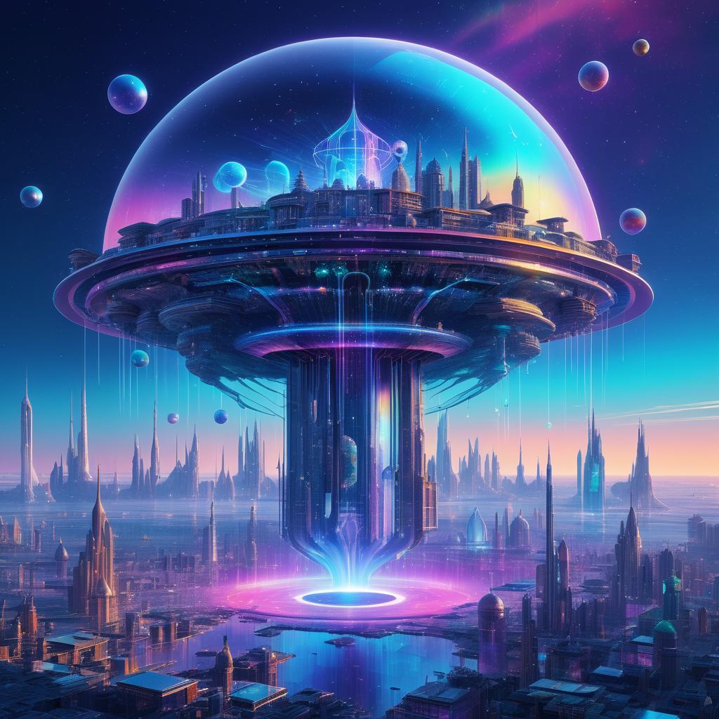 Vibrant Cybernetic City Skyline Artwork