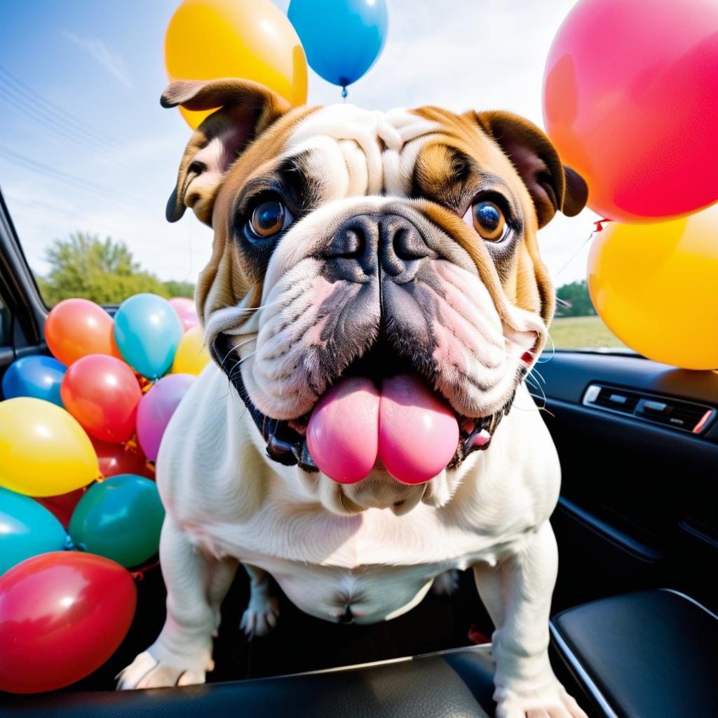 Comically Distorted Bulldog in Clown Car