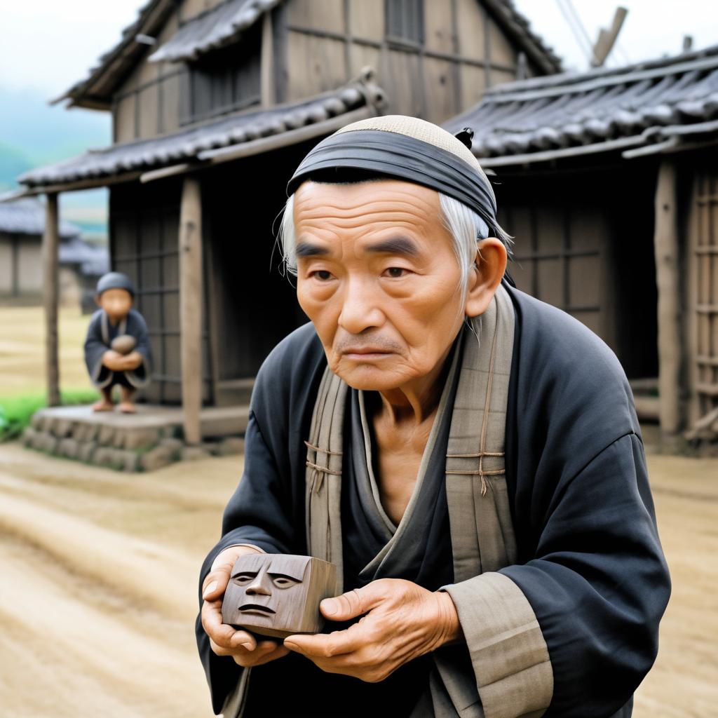 Elderly Villager in a Desolate Village