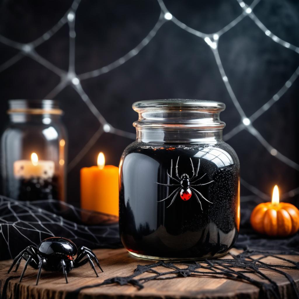 Creepy Halloween Scene with Spider and Jar