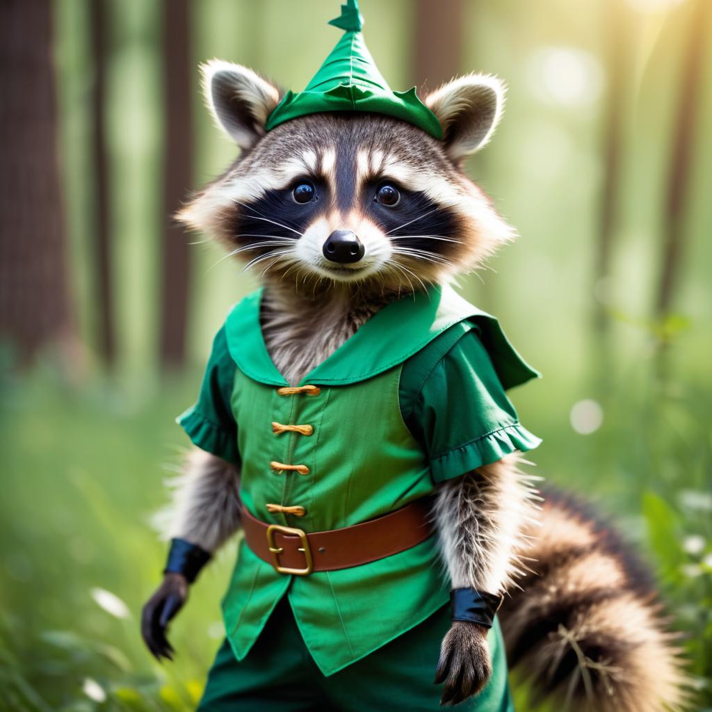 Whimsical Raccoon as Peter Pan