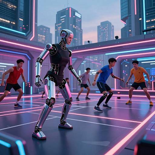 Futuristic Cyberpunk Coach Training Athletes