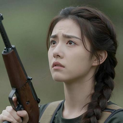 Concerned Young Woman with a Rifle