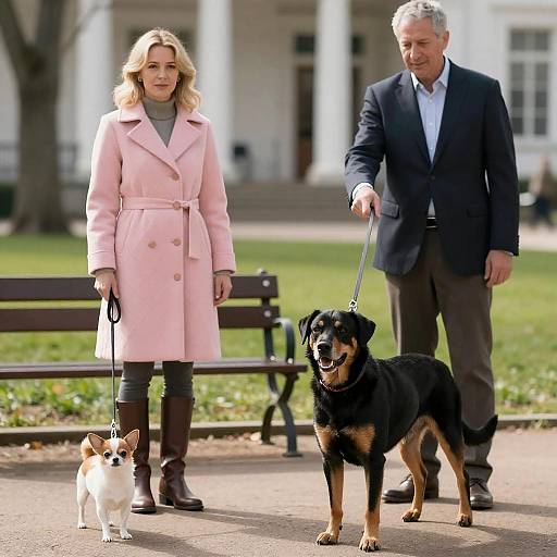 Stylish Couple with Their Adorable Dogs