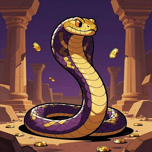 Cartoon Cobra in Ancient Ruins