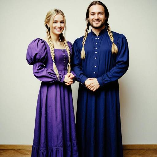 Couple in Traditional Long Dresses with Braided Hair