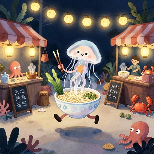 Jellyfish Noodle Stand at Night Market