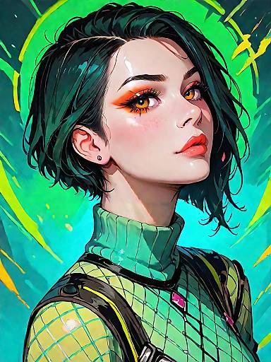Portrait of Girl in Vibrant Emerald Green Mesh Bodysuit