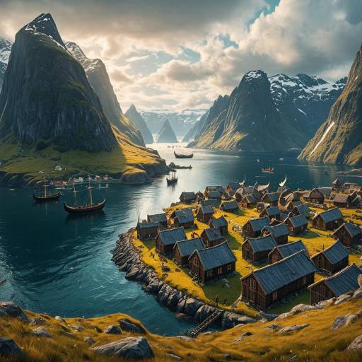 Dreamy Viking Coastal Village Illustration