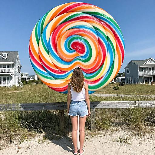 Woman with Giant Rainbow Lollipop