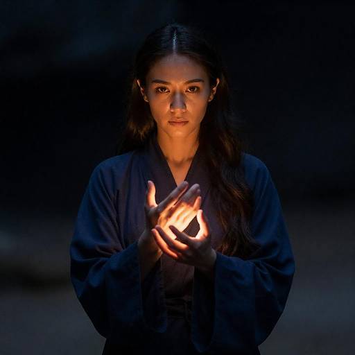 Woman in Dark Blue Robe with Light