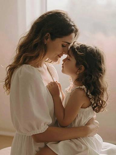 Tender Mother and Daughter Embrace Portrait
