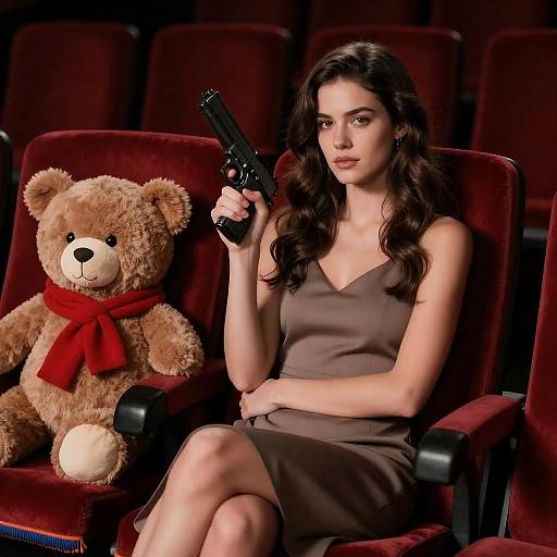 Woman with Handgun and Teddy Bear