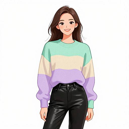 Smiling Woman in Pastel Knit Sweater