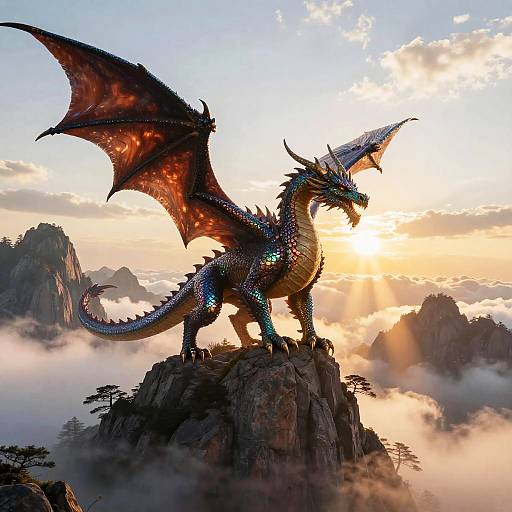 Majestic Dragon Soaring at Sunrise