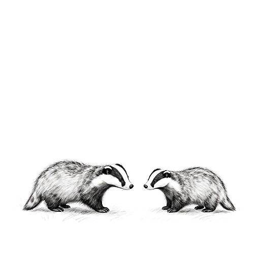 Minimalist Pencil Badger Pair Drawing