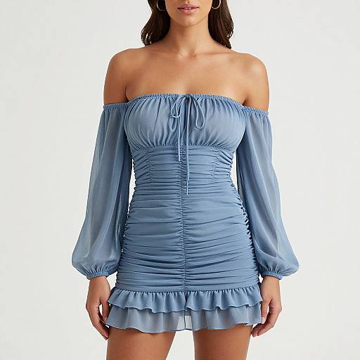 Romantic Dusty Blue Ruched Mini Dress