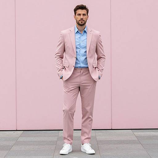 Confident Man in Stylish Pink Attire