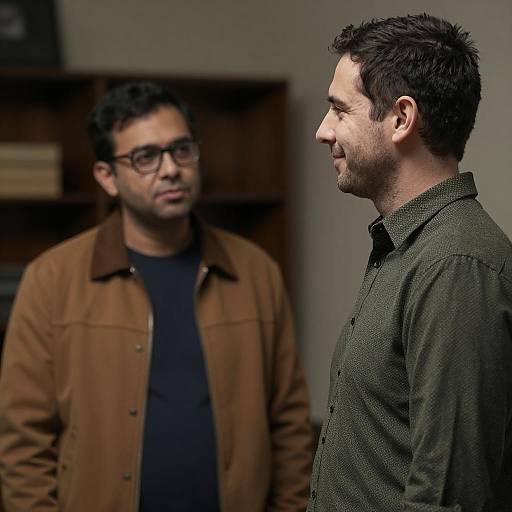 Two Men Talking Indoors