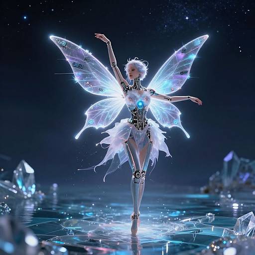 AI Fairy Dancing Over Crystalline Lake